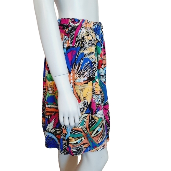 Vintage 90s Handmade Skirt size Medium to Large Rayon Abstract Mask Face Print - Picture 4 of 6